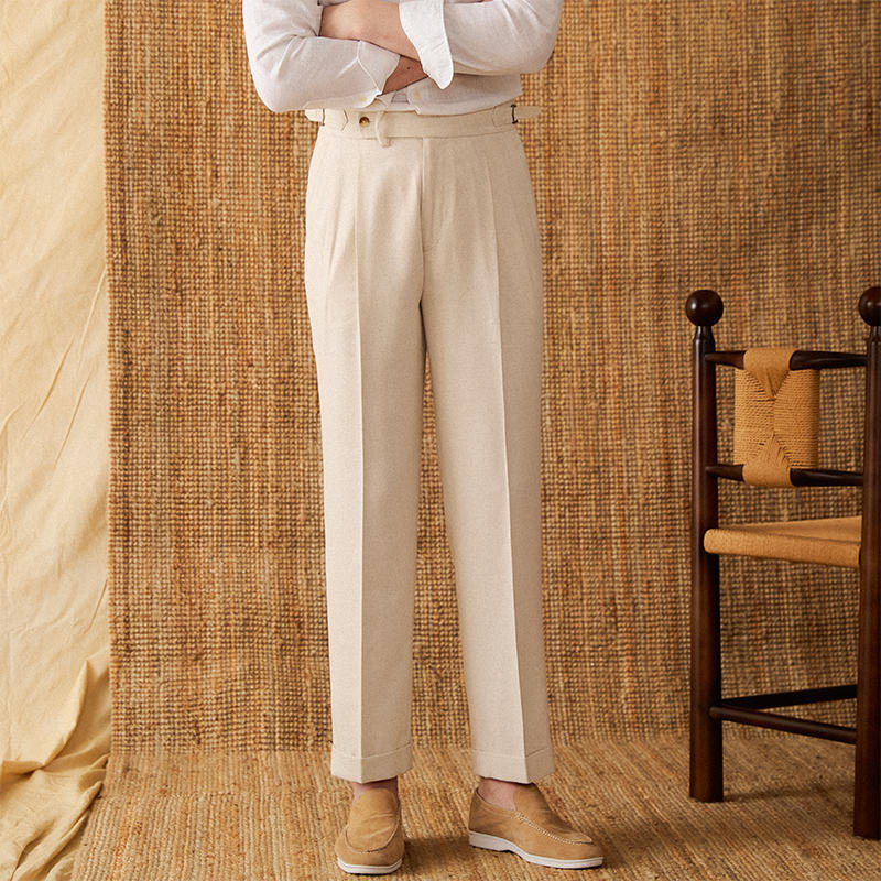 Monaco Linen Double Pleated Straight Fit Trousers