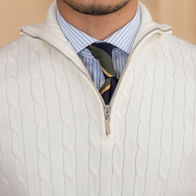 Aspen Open Collar Cable Knit Half Zip Jumper