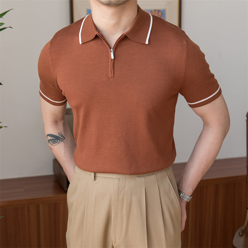Zipped Contrast Knitted Polo