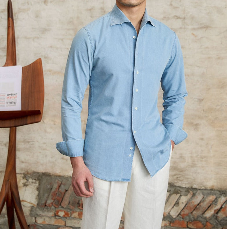 London Cotton Denim Cutaway Long Sleeve Shirt