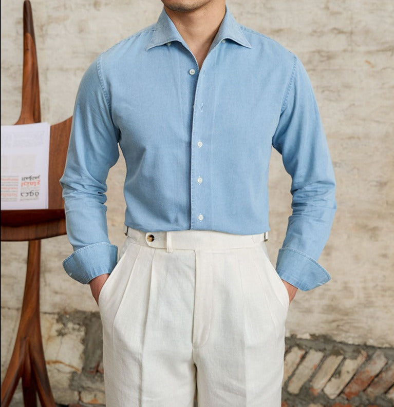 London Cotton Denim Cutaway Long Sleeve Shirt