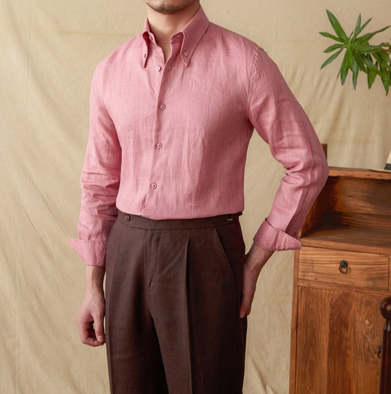 Genoa Linen Point Collar Long Sleeve Shirt