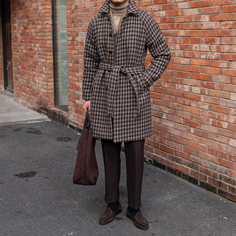 Houndstooth Edinburgh Belted Wool-Blend Coat