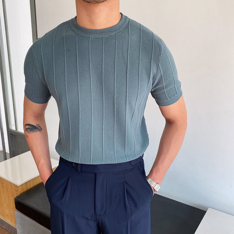 T-shirt en tricot classique à rayures plissées