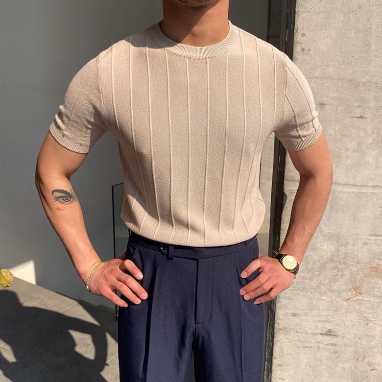 T-shirt en tricot classique à rayures plissées