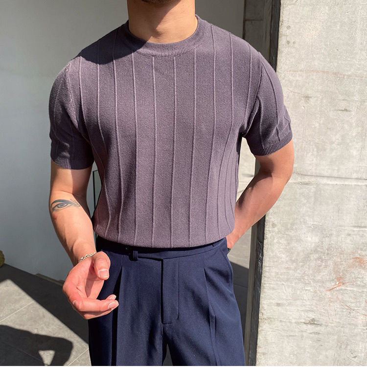 T-shirt en tricot classique à rayures plissées