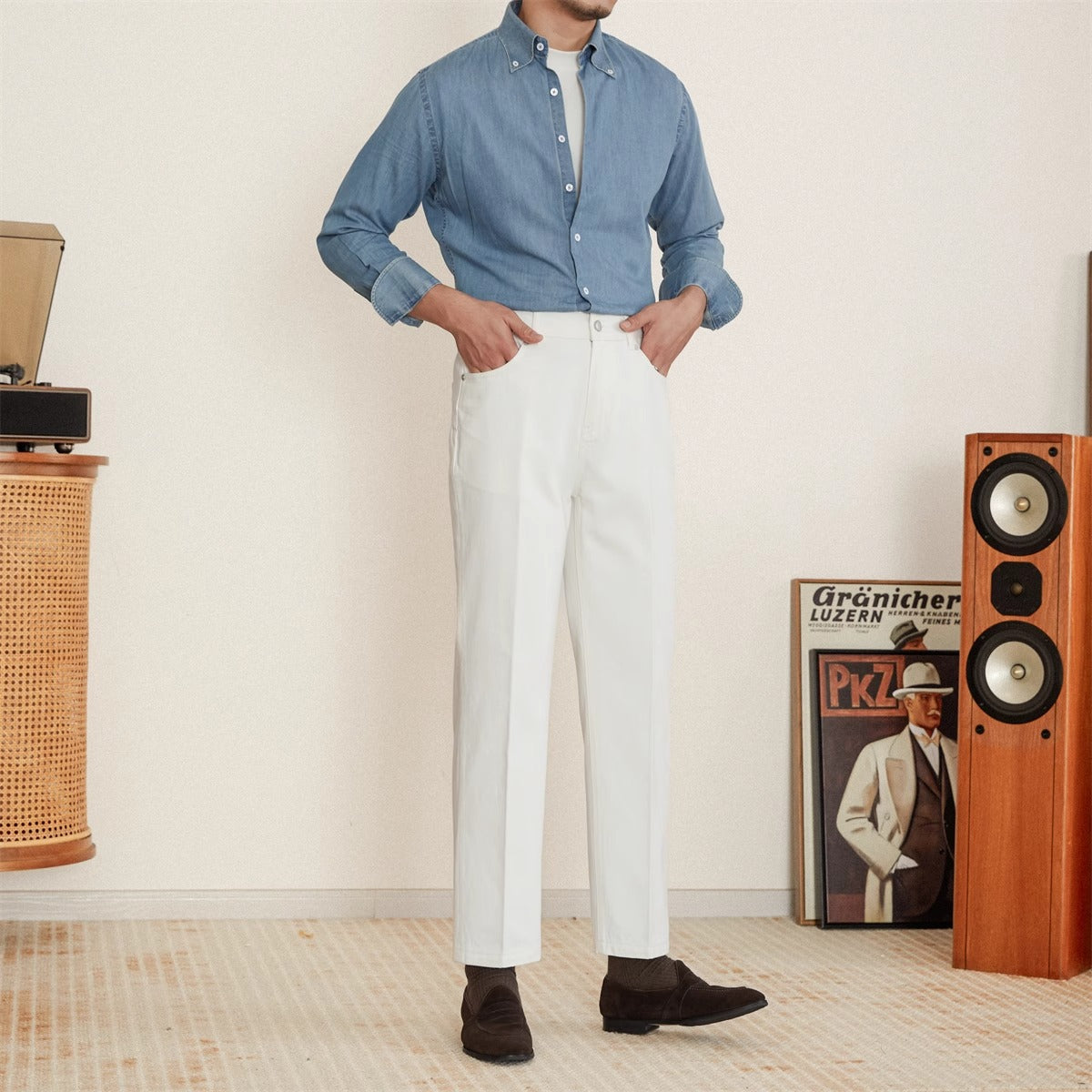 Salamanca Cotton Denim Pleated Trousers
