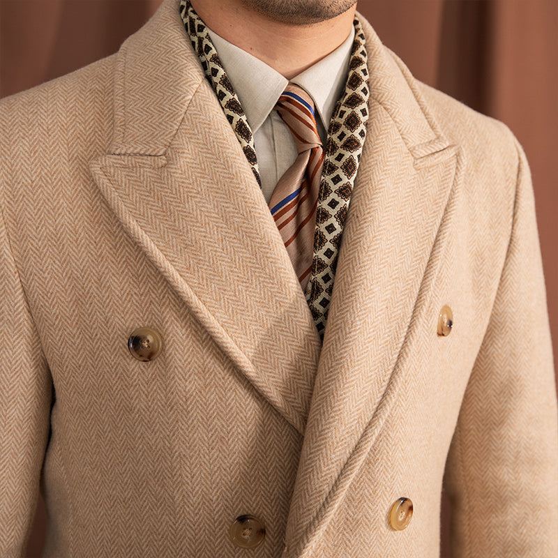 Palazzo Vintage Wool Blend Herringbone Polo Coat