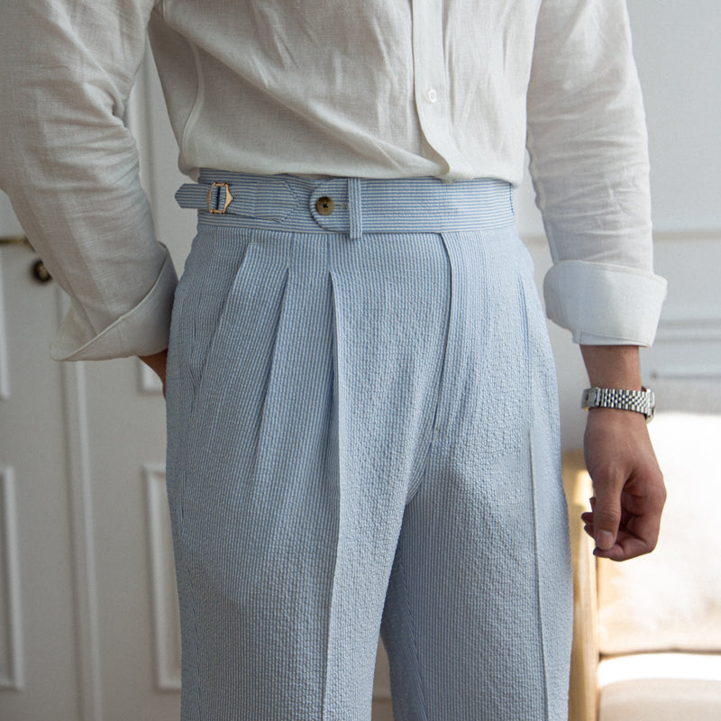 St. Tropez Seersucker Airy Pleated Trousers