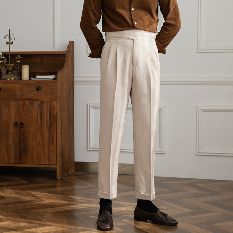 Moneglia Ribbed Straight Fit Pleated Trousers