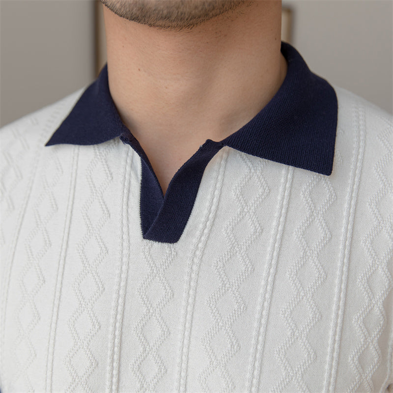 Jacquard Buttonless Knitted Polo