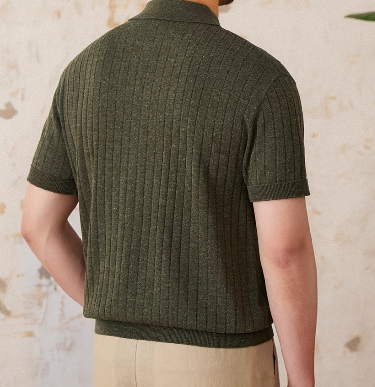 Trieste Linen Blend Pleated Half Zip Polo Shirt