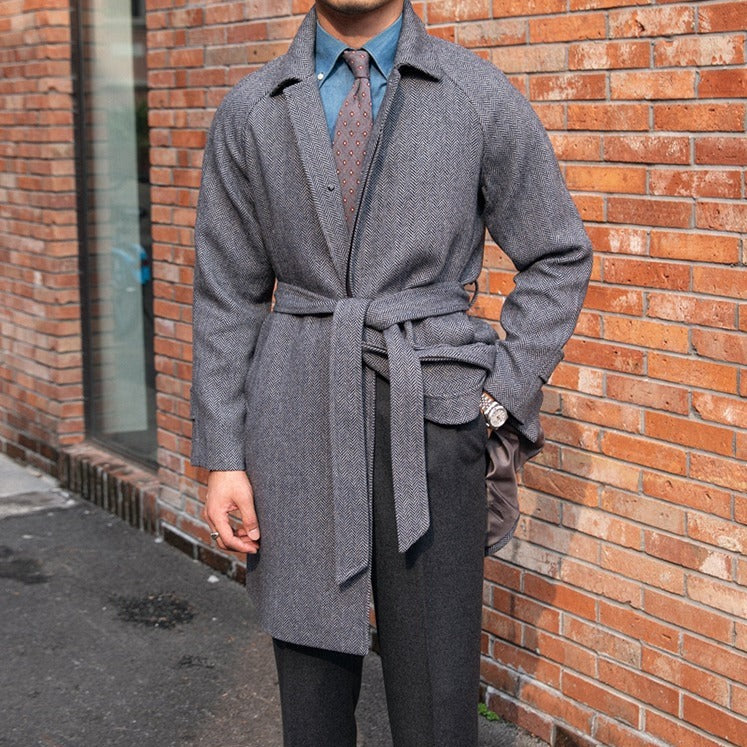 Milano Herringbone Belted Wool-Blend Coat