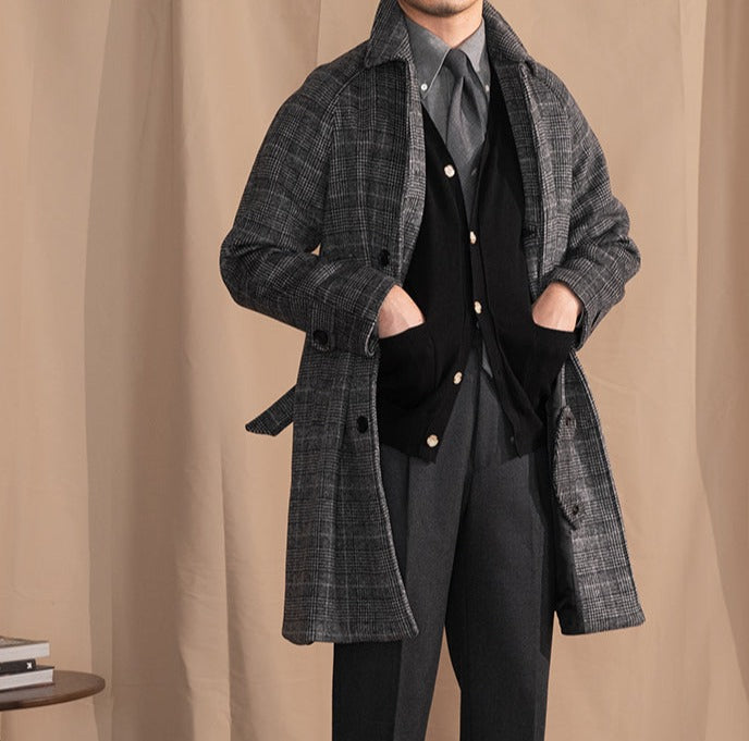 Surrey Belted Wool Blend Checkered Raglan Coat