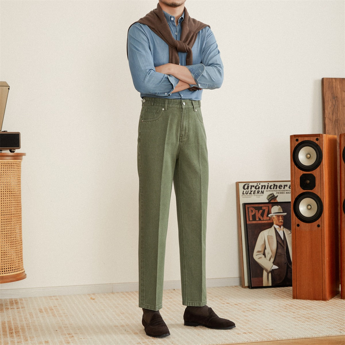 Salamanca Cotton Denim Pleated Trousers