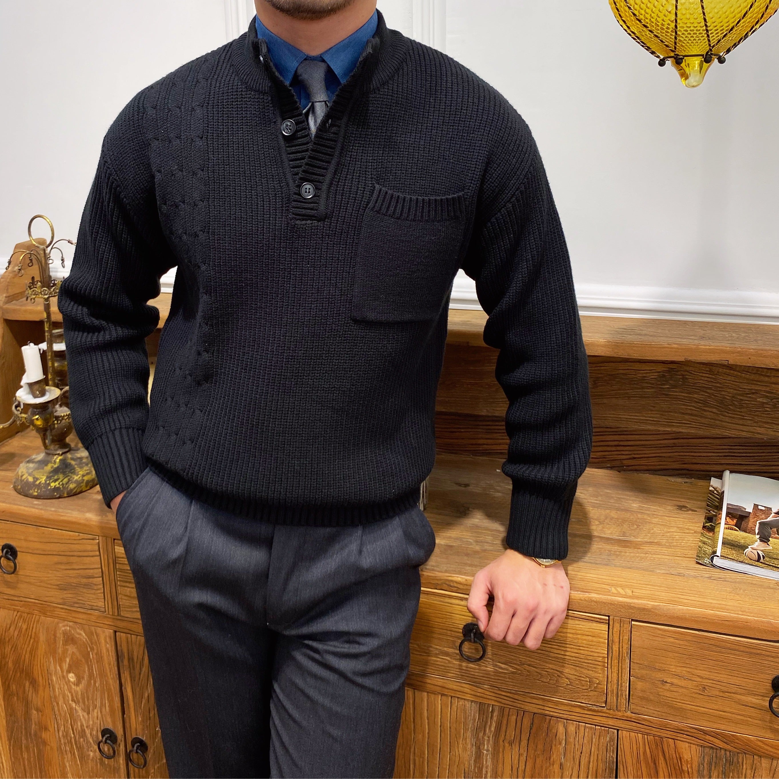 Dolomites Ribbed Cable Knit Button Sweater