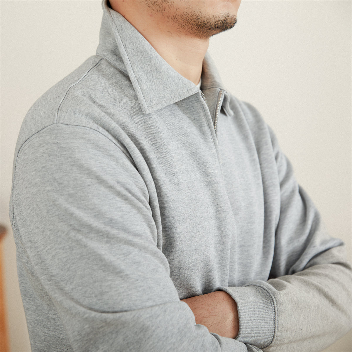 Cotton Half-Zip Collared Jumper