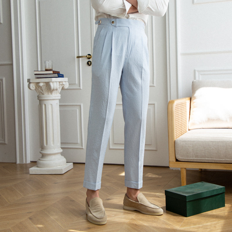 St. Tropez Seersucker Airy Pleated Trousers