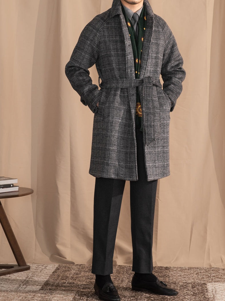 Surrey Belted Wool Blend Checkered Raglan Coat