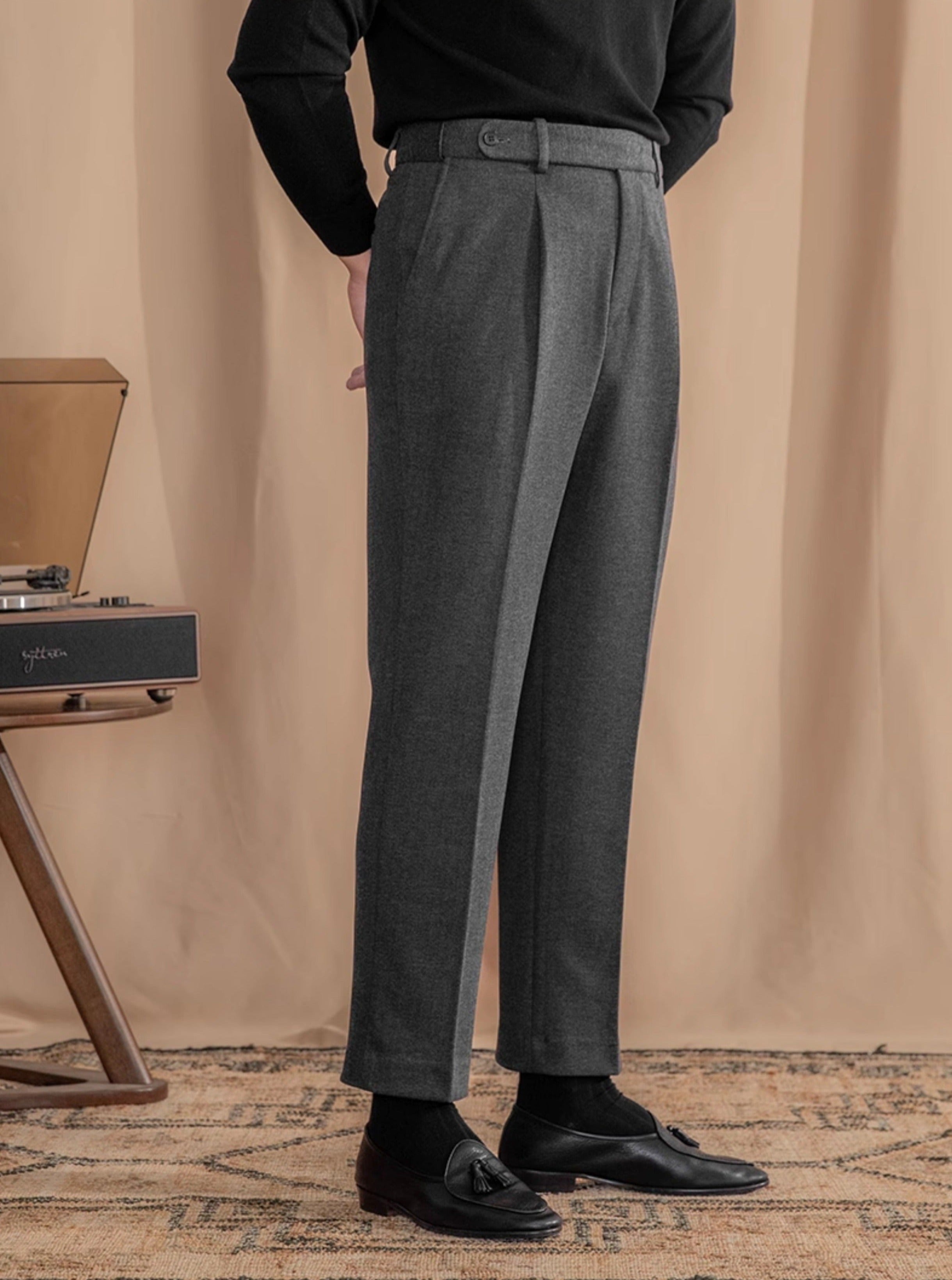 Parma Herringbone Wool Blend Pleated Trouser