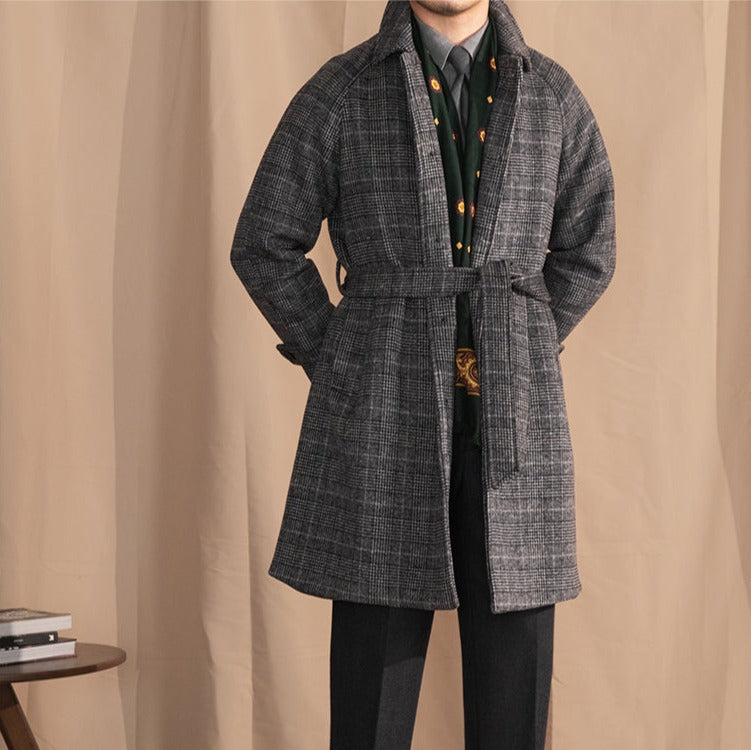 Surrey Belted Wool Blend Checkered Raglan Coat
