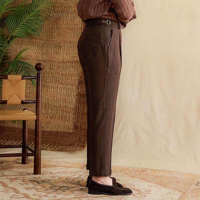 Antibes Linen Blend Pleated Straight Fit Trousers
