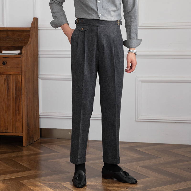 Rochester Pleated Textured Gurkha Trousers