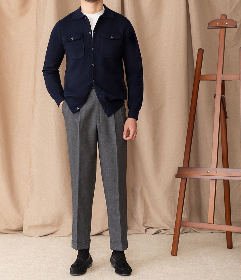 Chest Pocket Wool Blend Long Sleeve Knitted Cardigan