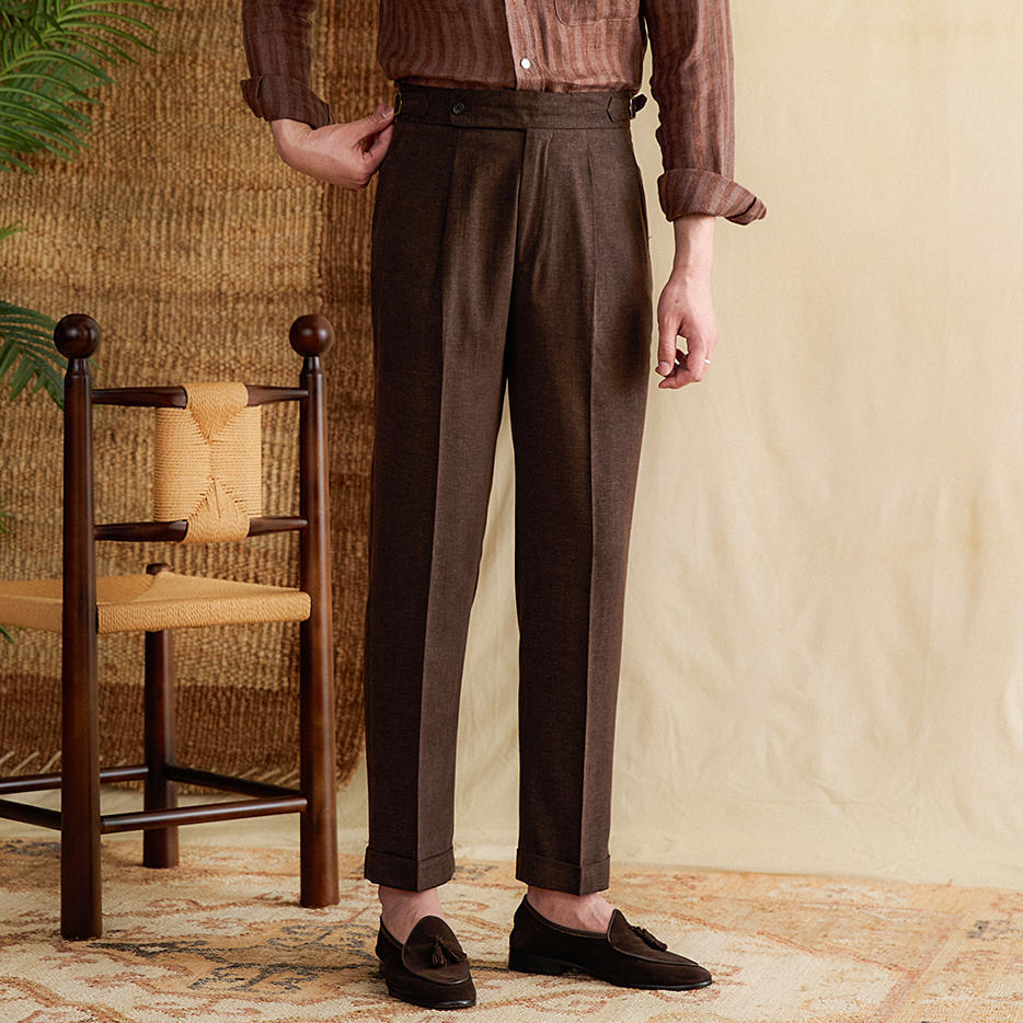 Antibes Linen Blend Pleated Straight Fit Trousers
