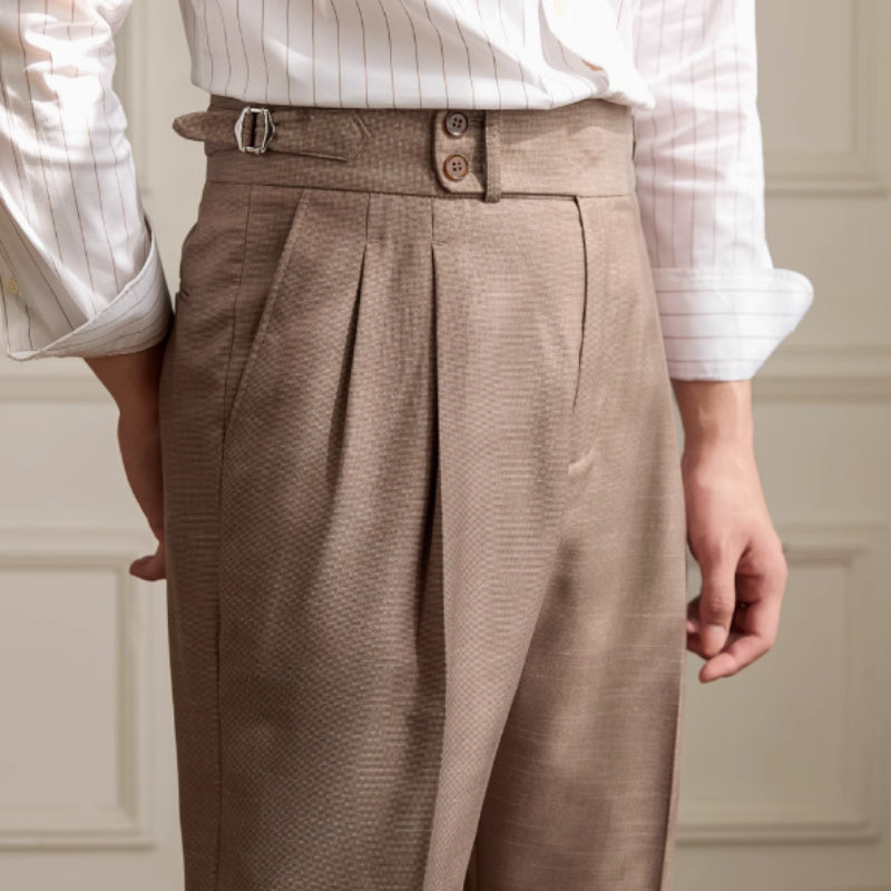 Trieste Straight Fit Double Button Pleated Trousers