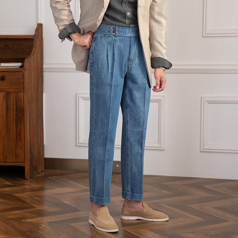 Denim Lorenzo Vintage Pleated Straight Fit Trousers