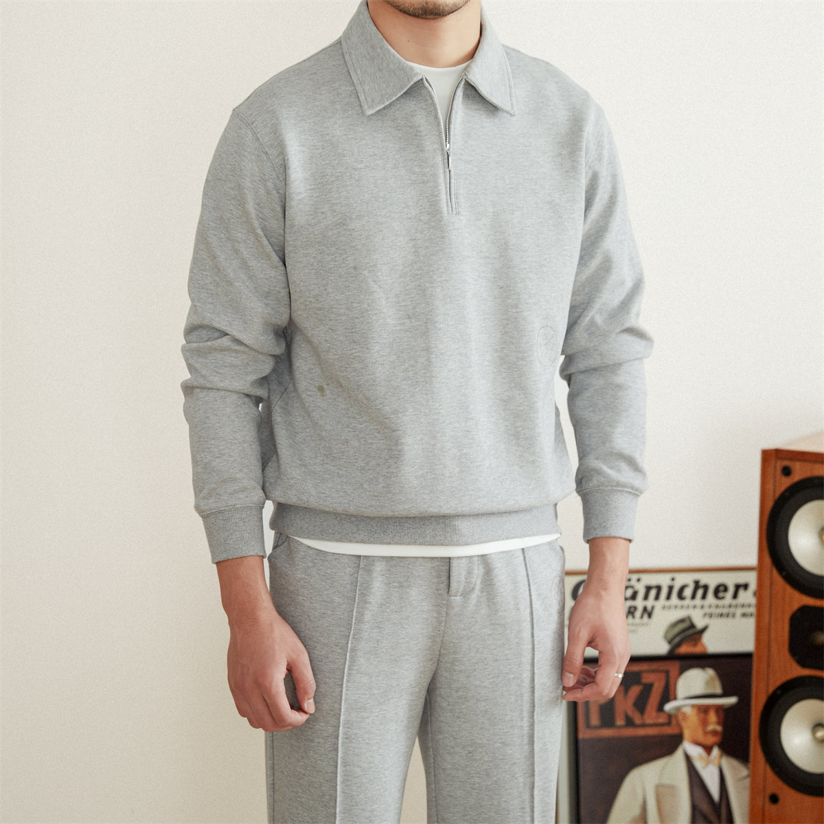 Cotton Half-Zip Collared Jumper