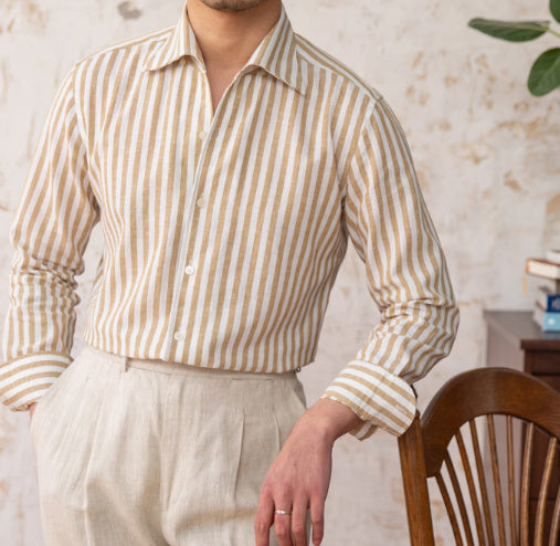 Trento Striped Linen Blend Long Sleeve Shirt