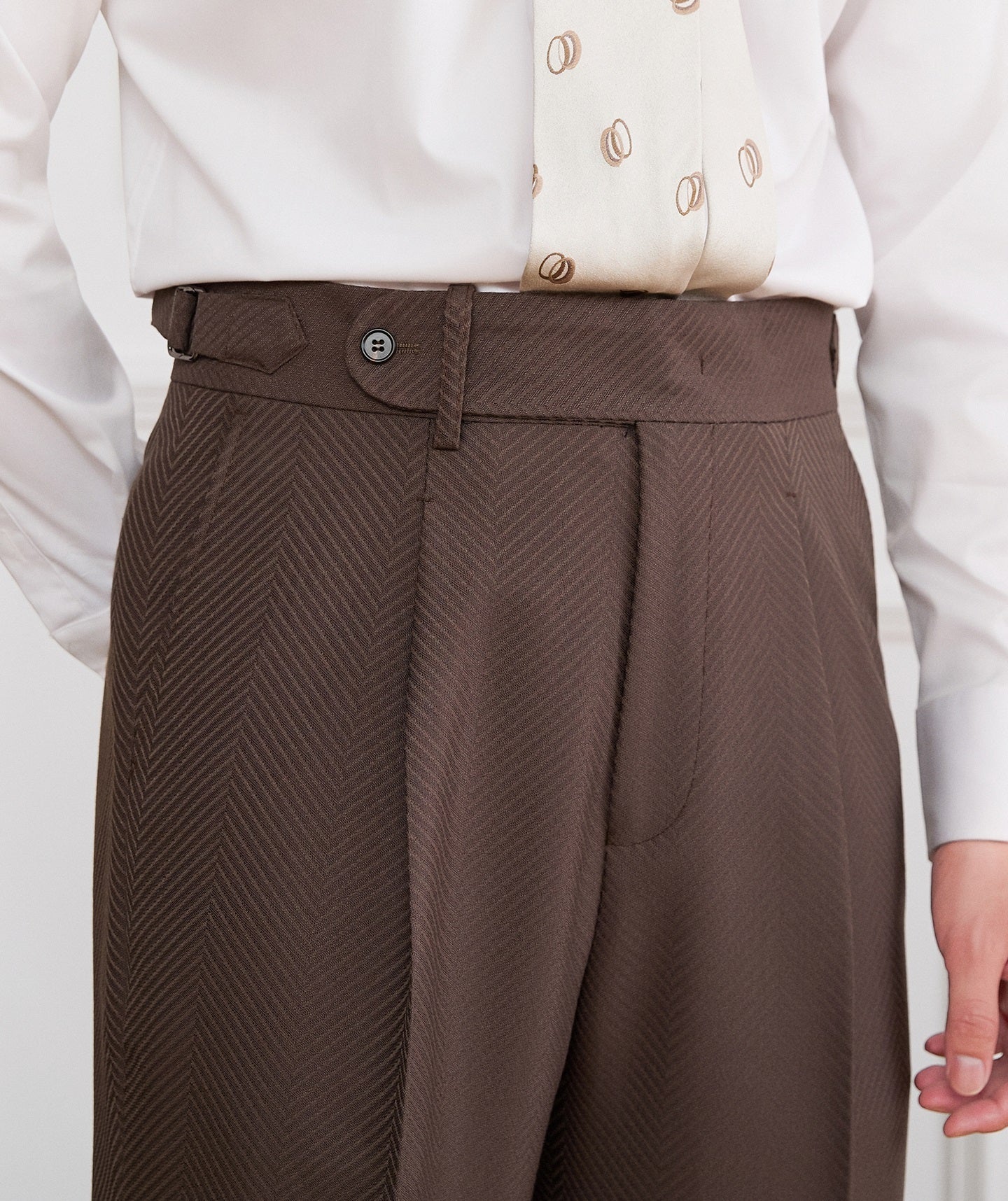 Roma Herringbone Straight Fit High Waisted Trousers