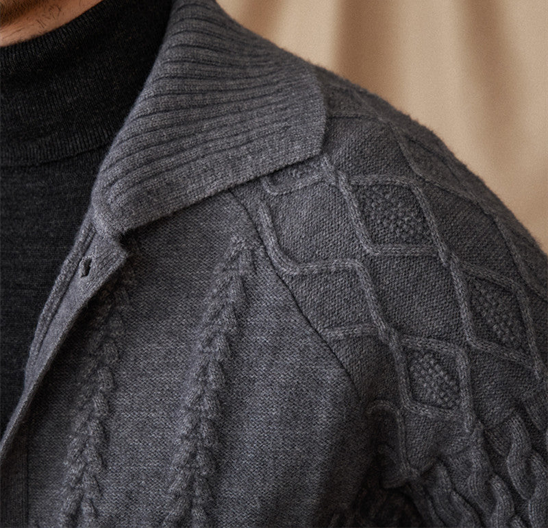 Geometric Wool Blend Long Sleeve Cardigan