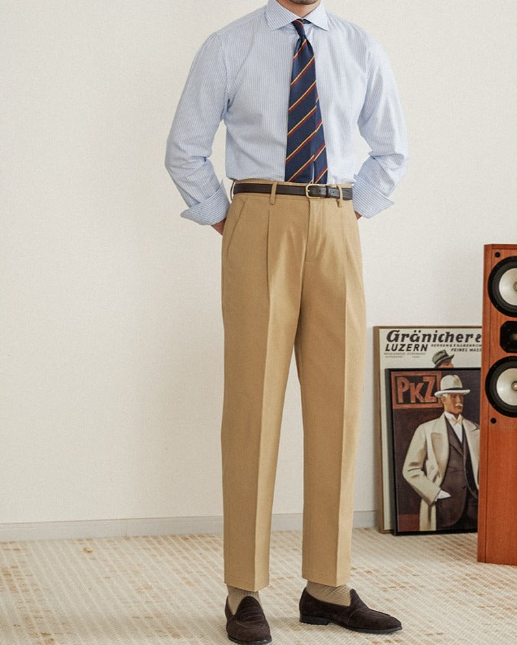 Semplice Cotton Pleated Straight Fit Trousers