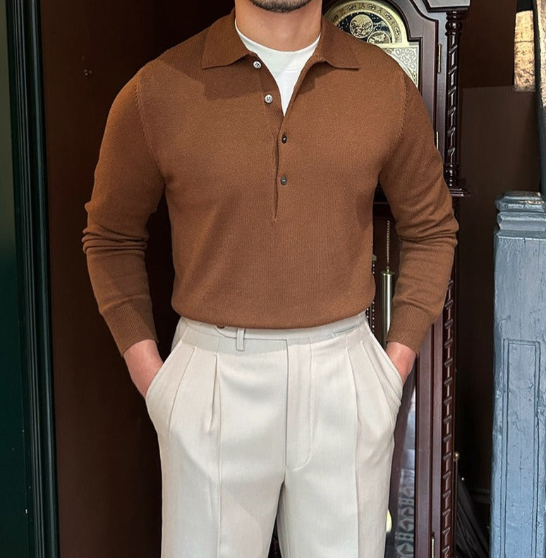 Maurizio Long Sleeve Knitted Collar Polo