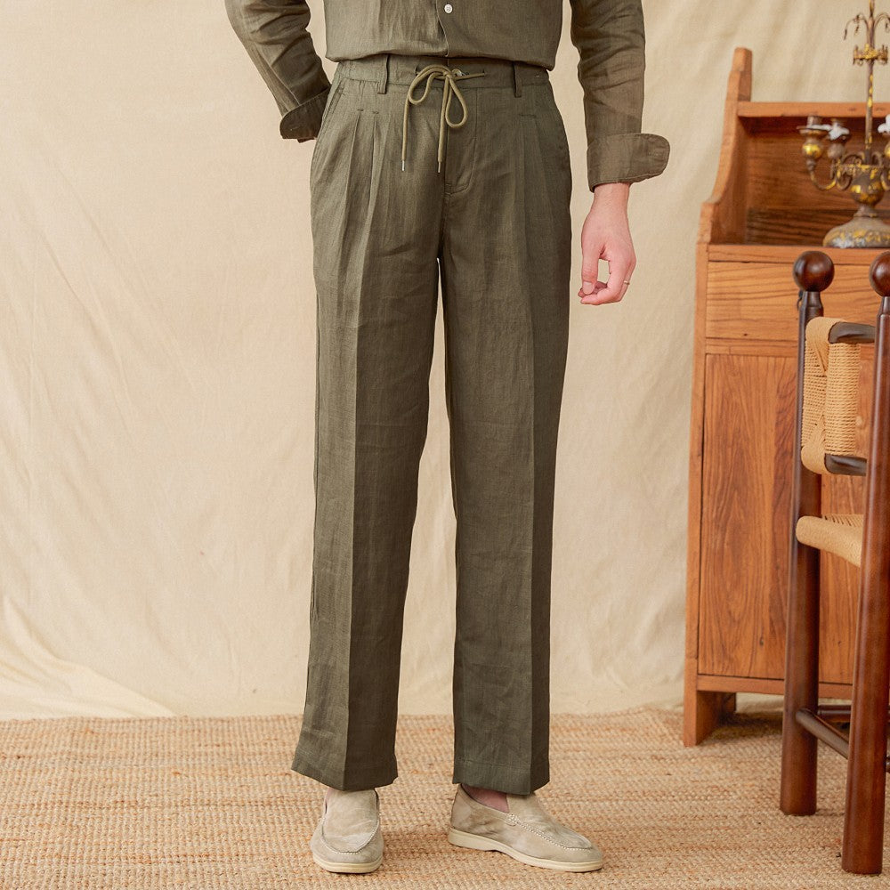 Zakynthos Pleated Linen Trousers
