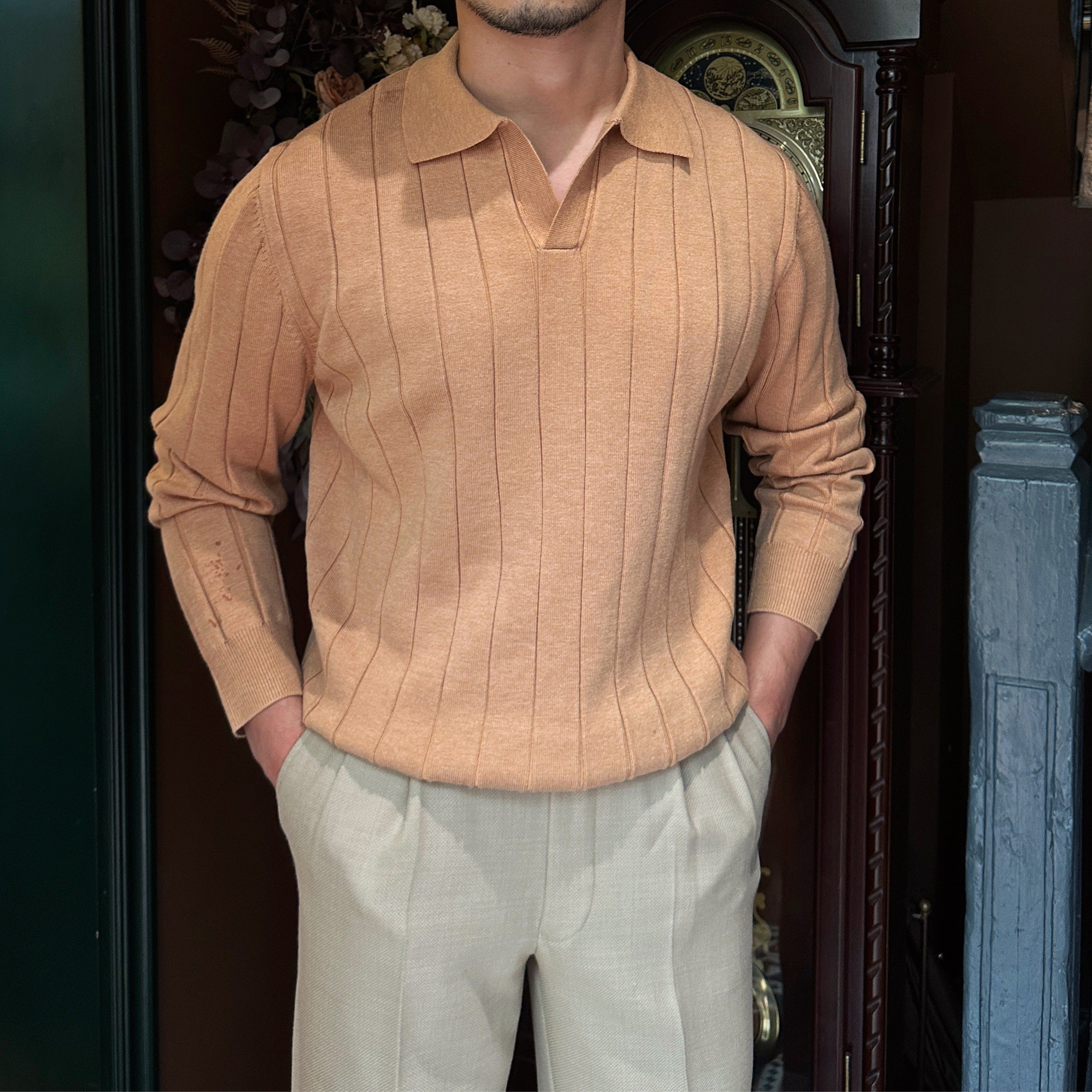 Cable Knit Polo Mens Vintage Knit Shirts Fabrizio Pleated Elegance