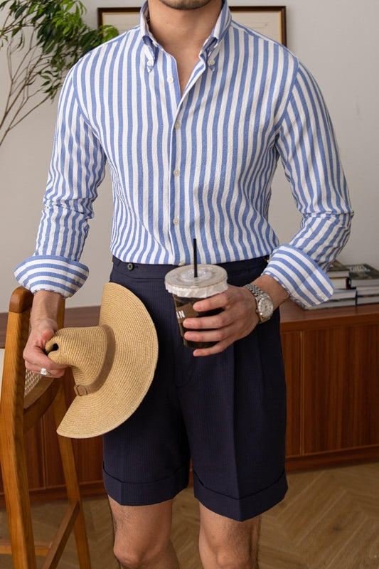 Slim Fit Seersucker Striped Beach Shirt