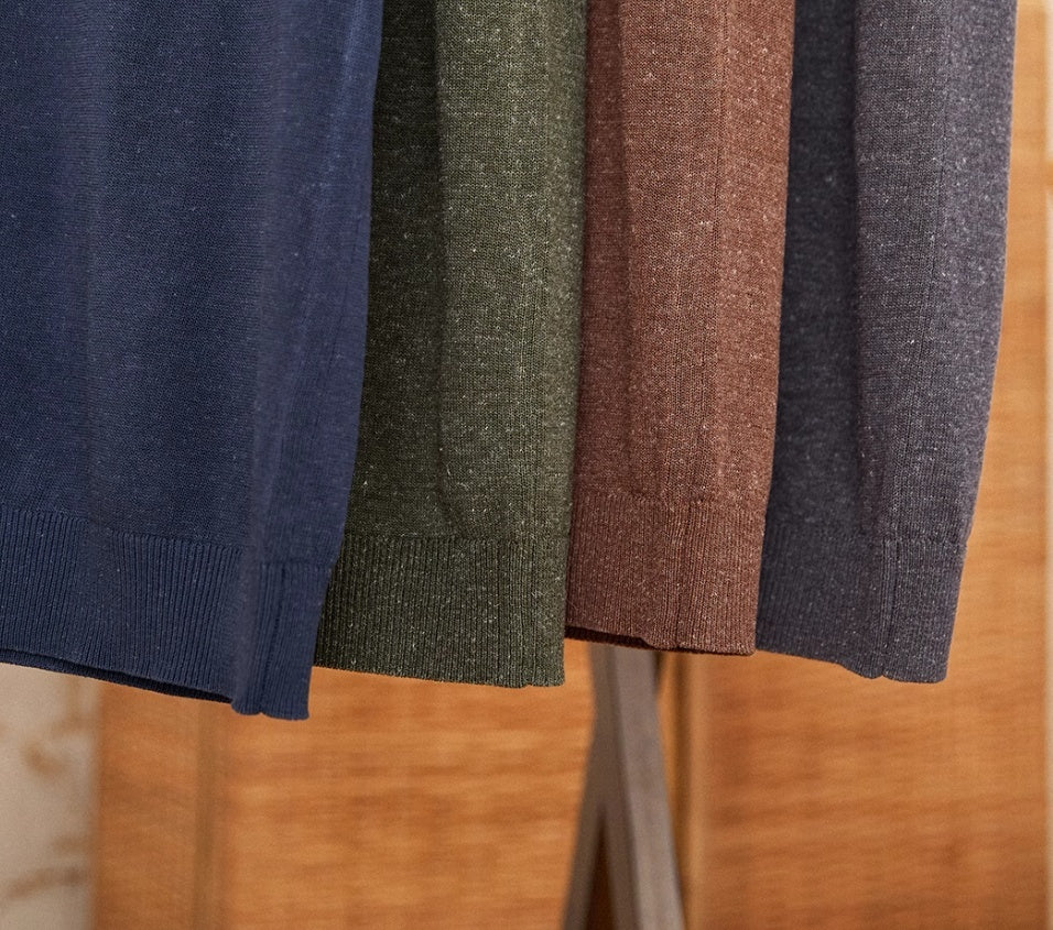 Linen Blend Henley Knit Short Sleeve T Shirt