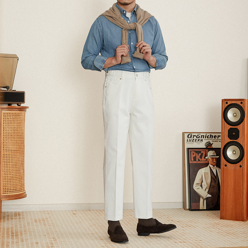 Salamanca Cotton Denim Pleated Trousers