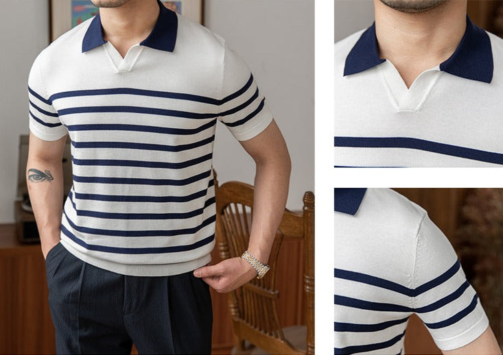 Buttonless Marina Striped Knitted Polo