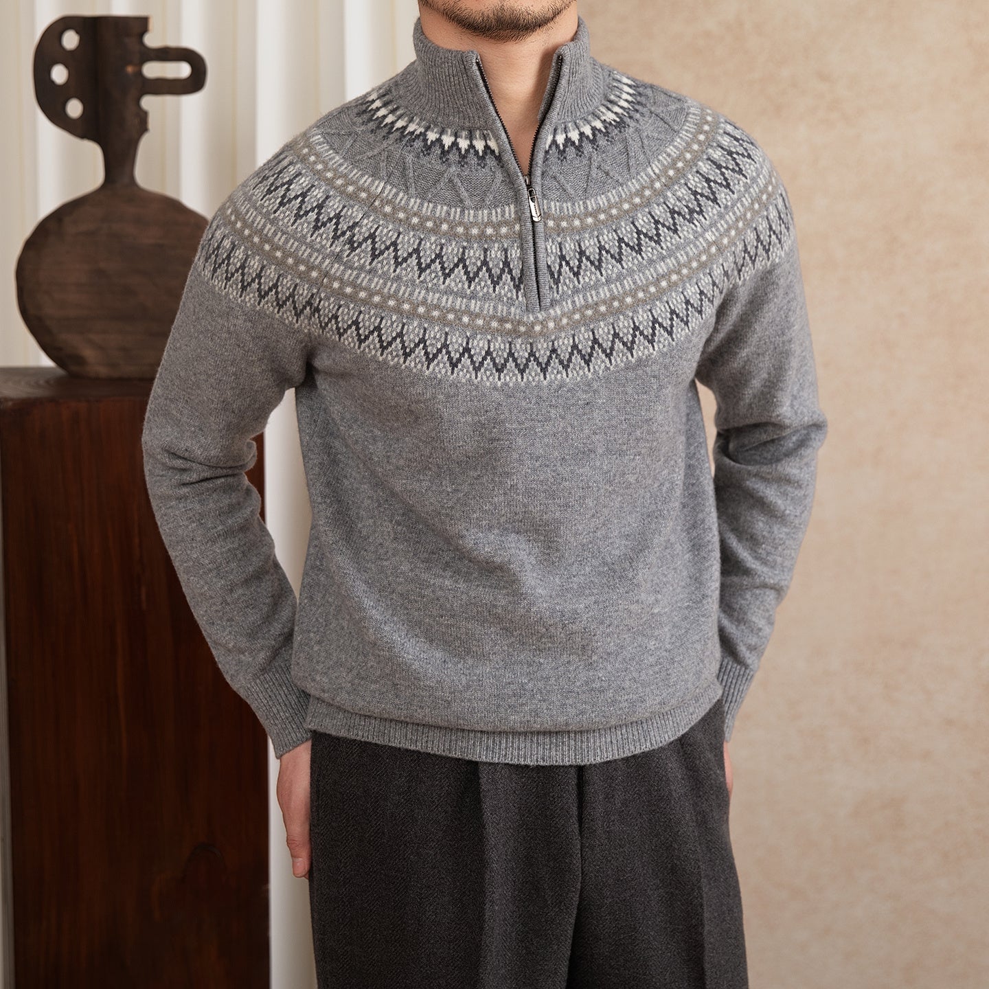 St. Moritz Wool Fair Isle Half Zip Jumper