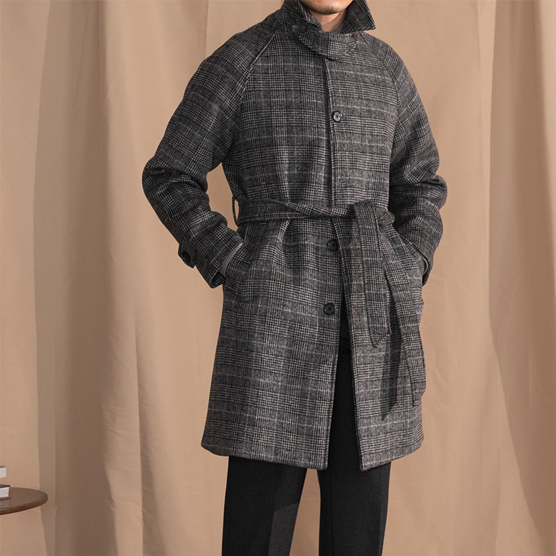 Surrey Belted Wool Blend Checkered Raglan Coat