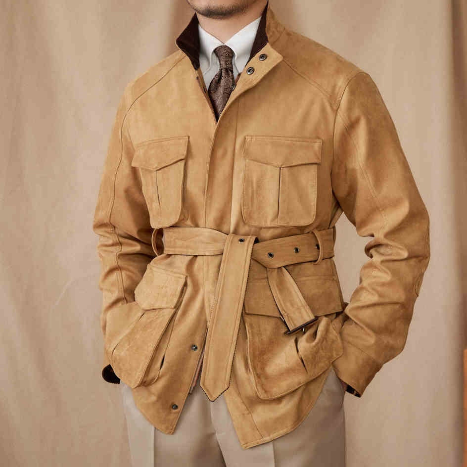 Como Faux Suede Belted Safari Jacket