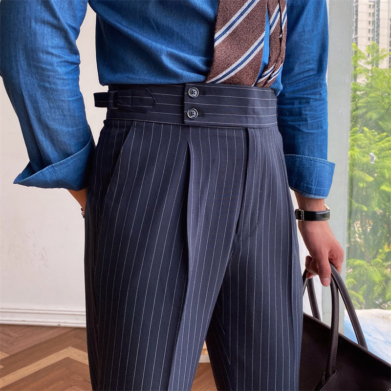 Pantalon London plissé à fines rayures
