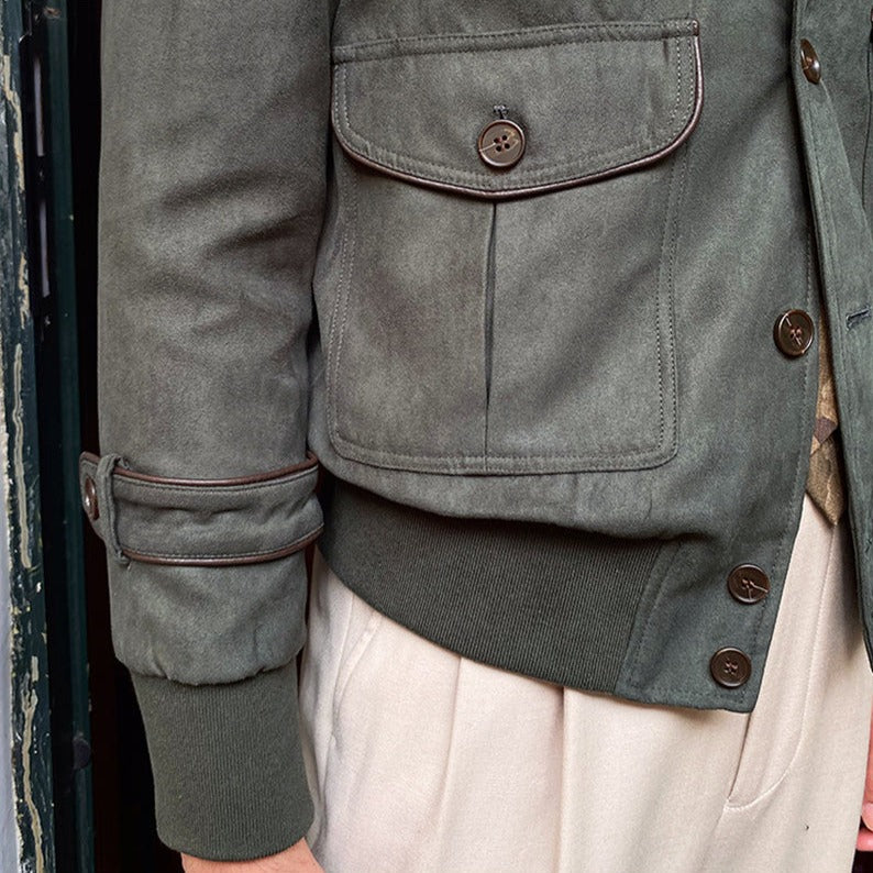 Veste boutonnée en suède vintage