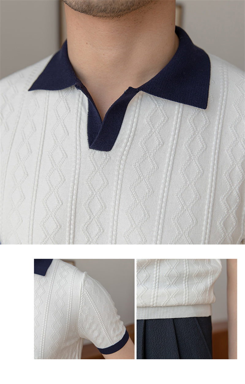 Polo en maille jacquard sans bouton