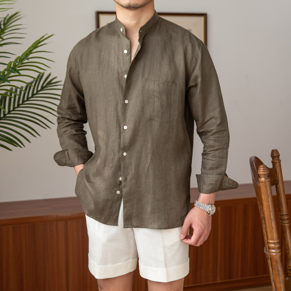 Chemise col grand-père en lin Positano